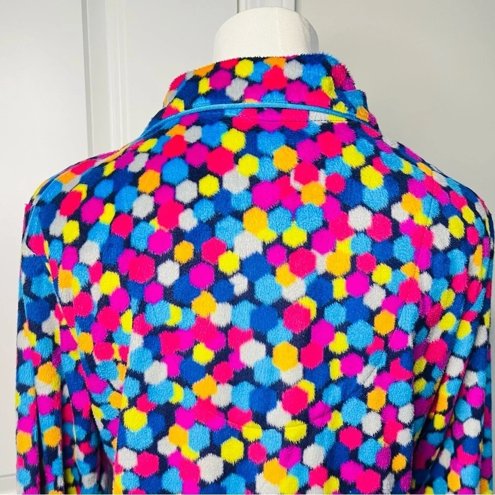 DKNY Multicolor Polka Dot Fleece Button Down Pajama shirt Sz S